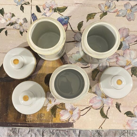 Vintage 1930s Japan Porcelain Covered Apothecary Jars with Lids Set of 3 - Picture 5 of 8